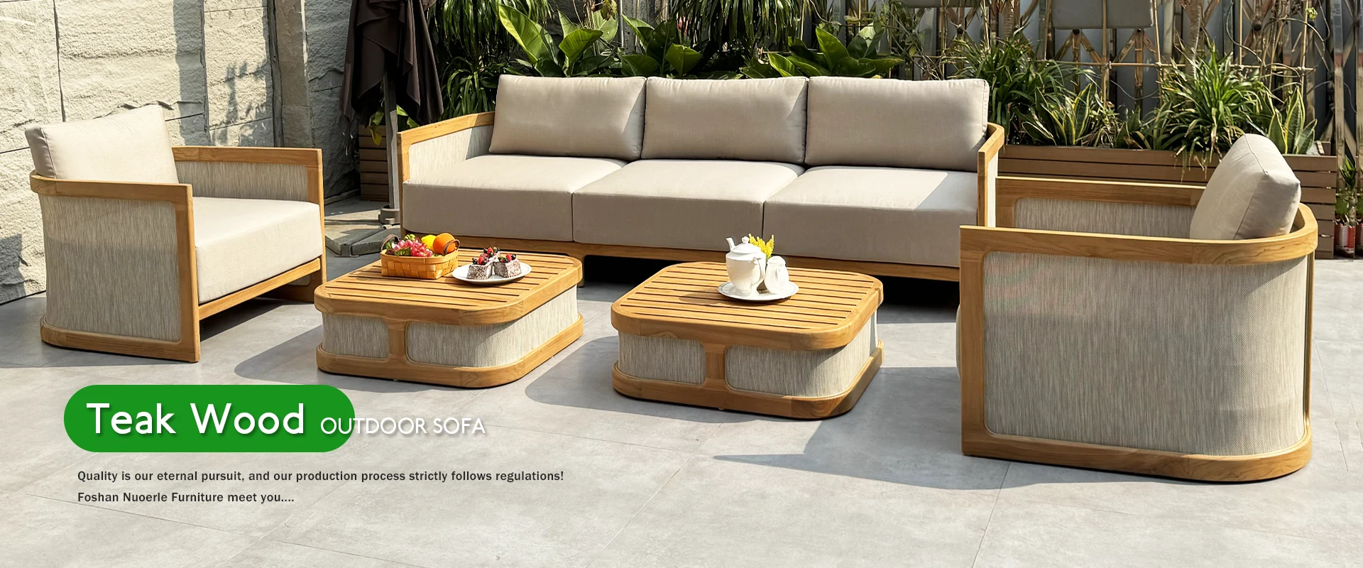 Teak fa kültéri kanapé porcelán