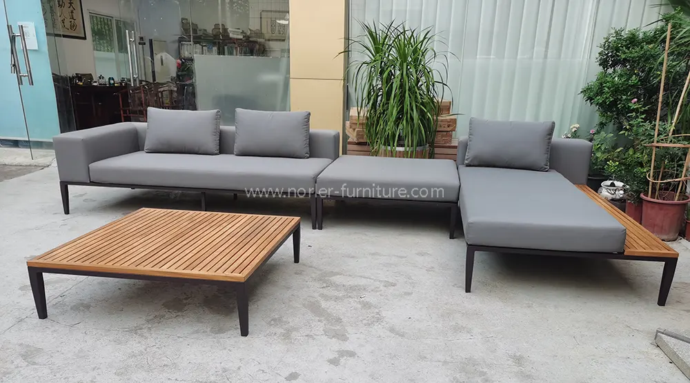 Leisure Aluminum Frame Teak Wood Base Outdoor Sofa