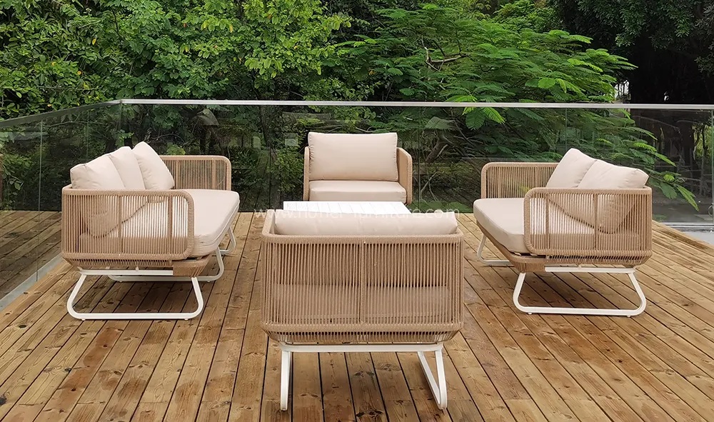 Outdoor Set Aluminum Alloy Rope Weaving Waterproof Fabric Sofa