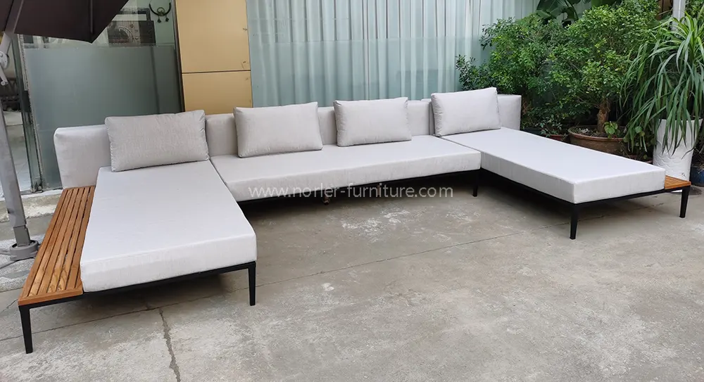 Leisure Aluminum Frame Teak Wood Base Outdoor Sofa