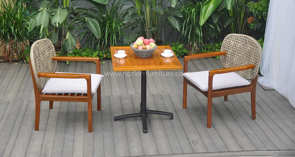 Outdoor Weather Resistant Natural Teak Wood Rattan Dining Set