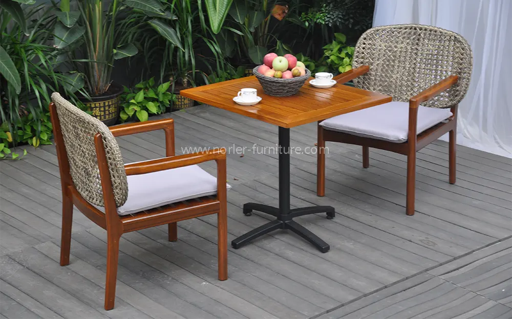 Outdoor Weather Resistant Natural Teak Wood Rattan Dining Set