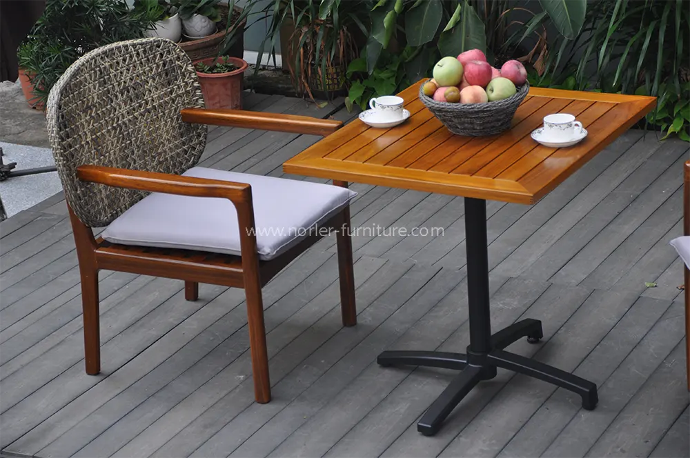 Outdoor Weather Resistant Natural Teak Wood Rattan Dining Set