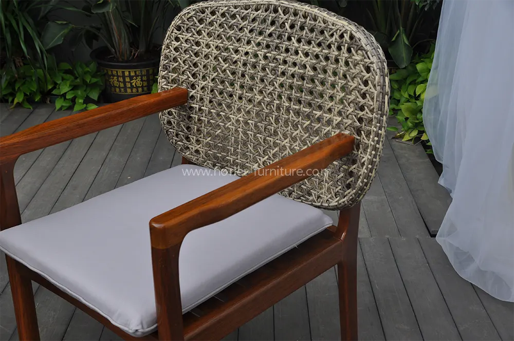 Outdoor Weather Resistant Natural Teak Wood Rattan Dining Set