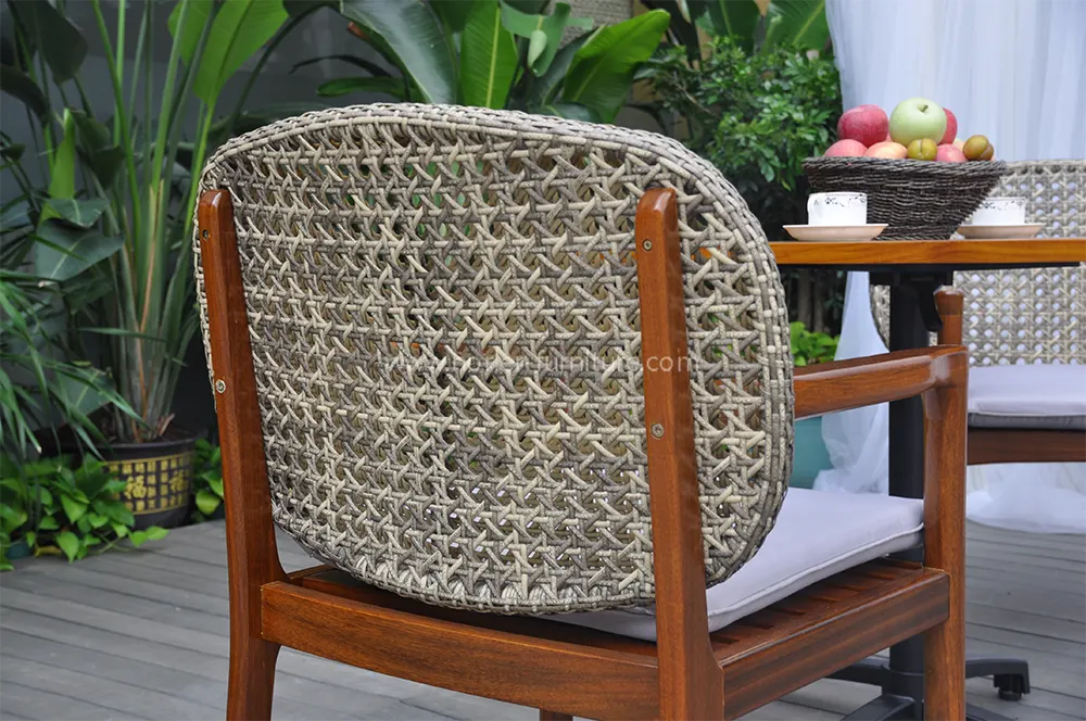 Outdoor Weather Resistant Natural Teak Wood Rattan Dining Set