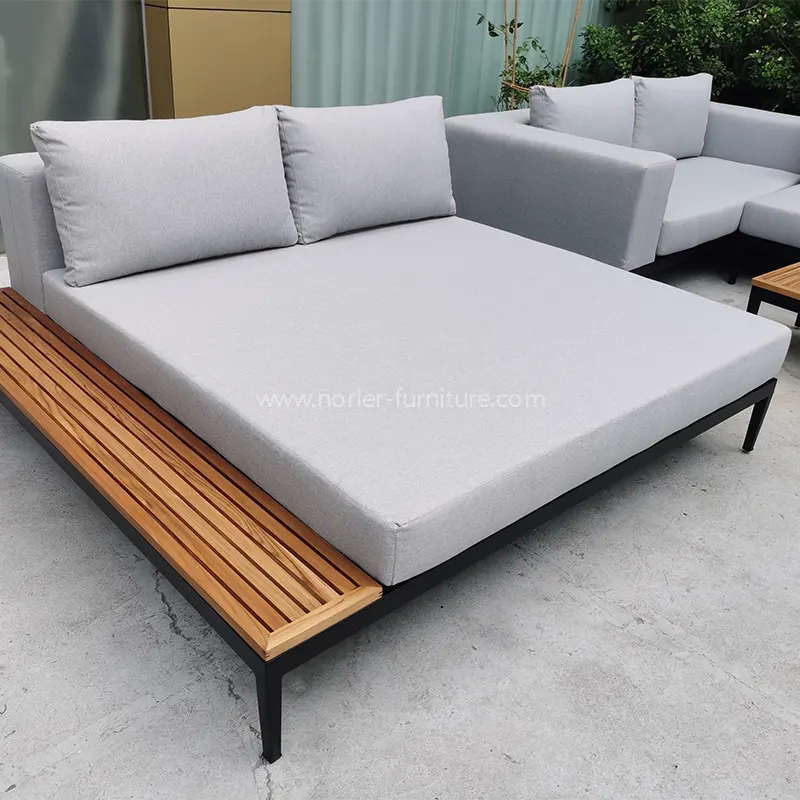 Szabadidős alumínium keret teak fa alap kültéri kanapé