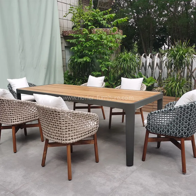 Kültéri teak alumínium keret pe rattan étkező készlet