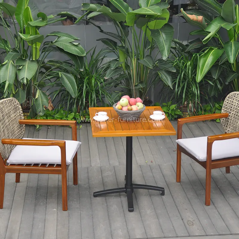 Kültéri időjárás ellenálló természetes teak fa rattan étkező készlet Kültéri időjárás ellenálló természetes teak fa rattan étkező készlet