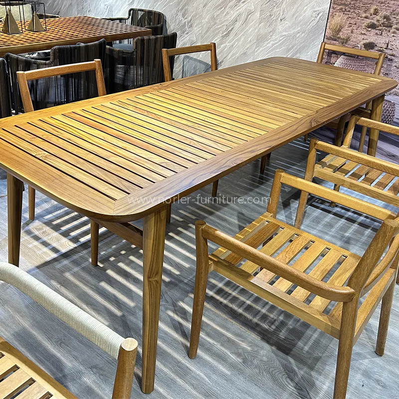 Kültéri időjárás ellenálló természetes teak fa rattan étkező készlet