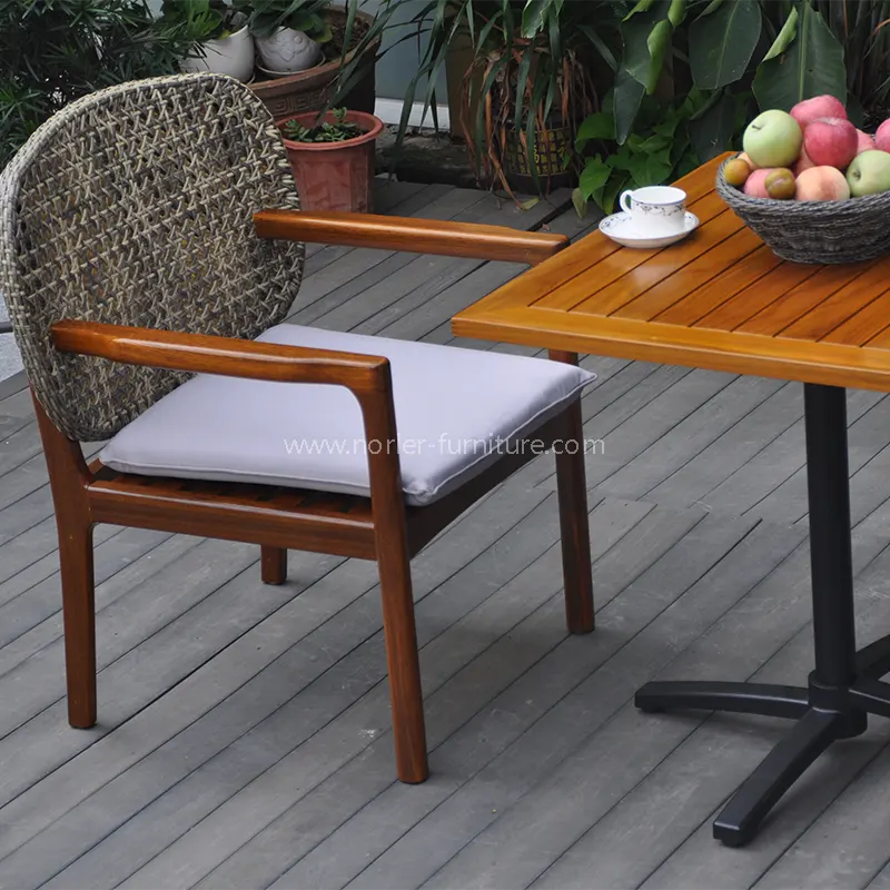 Kültéri időjárás ellenálló természetes teak fa rattan étkező készlet