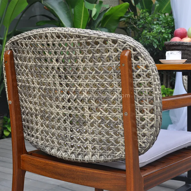 Kültéri időjárás ellenálló természetes teak fa rattan étkező készlet